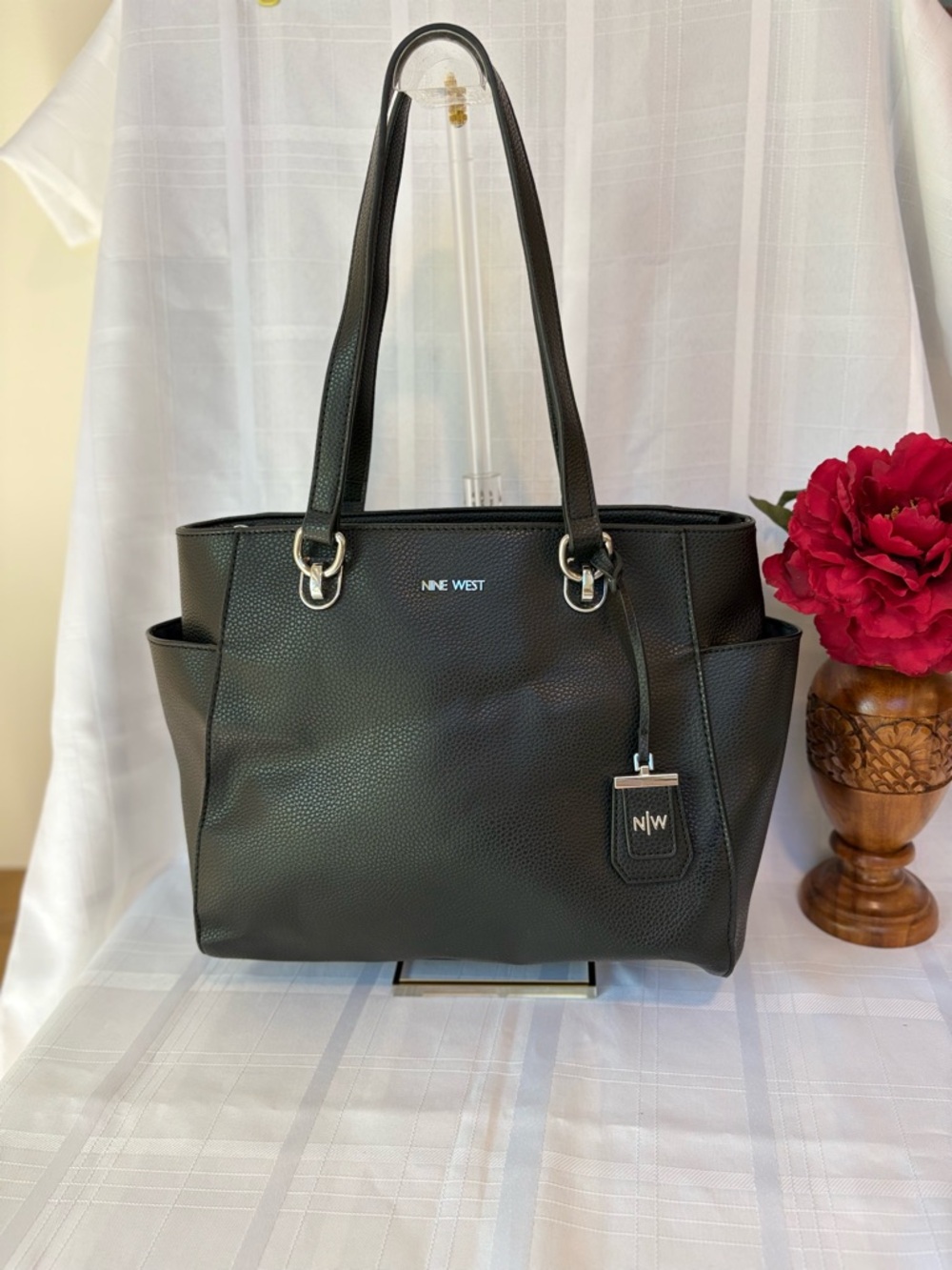 Nine West Black Pebbled Shoulder Tote